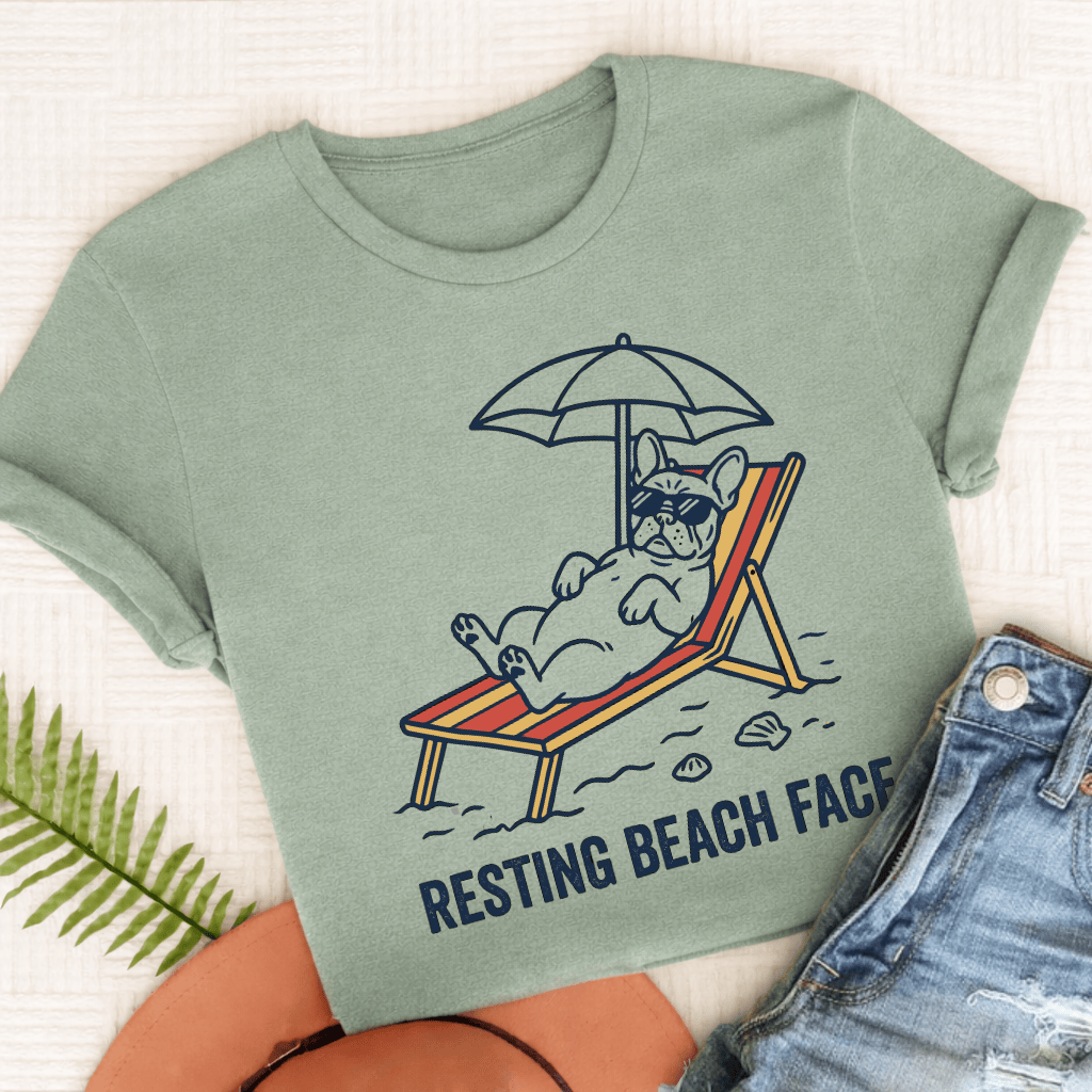 Personalized Frenchie Resting Beach Unisex TShirt Comfort Colors Bay