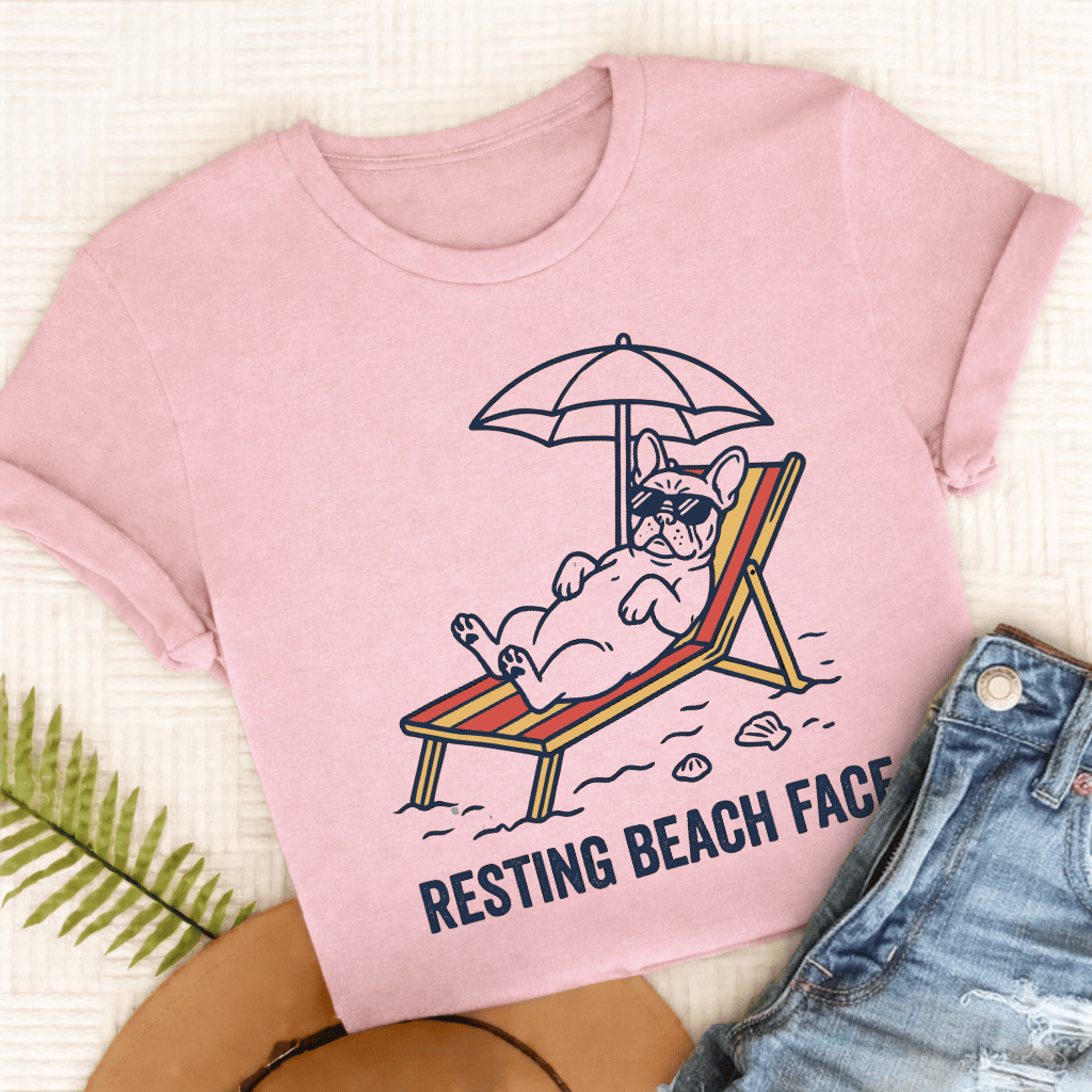 Personalized Frenchie Resting Beach Unisex TShirt Comfort Colors Blossom