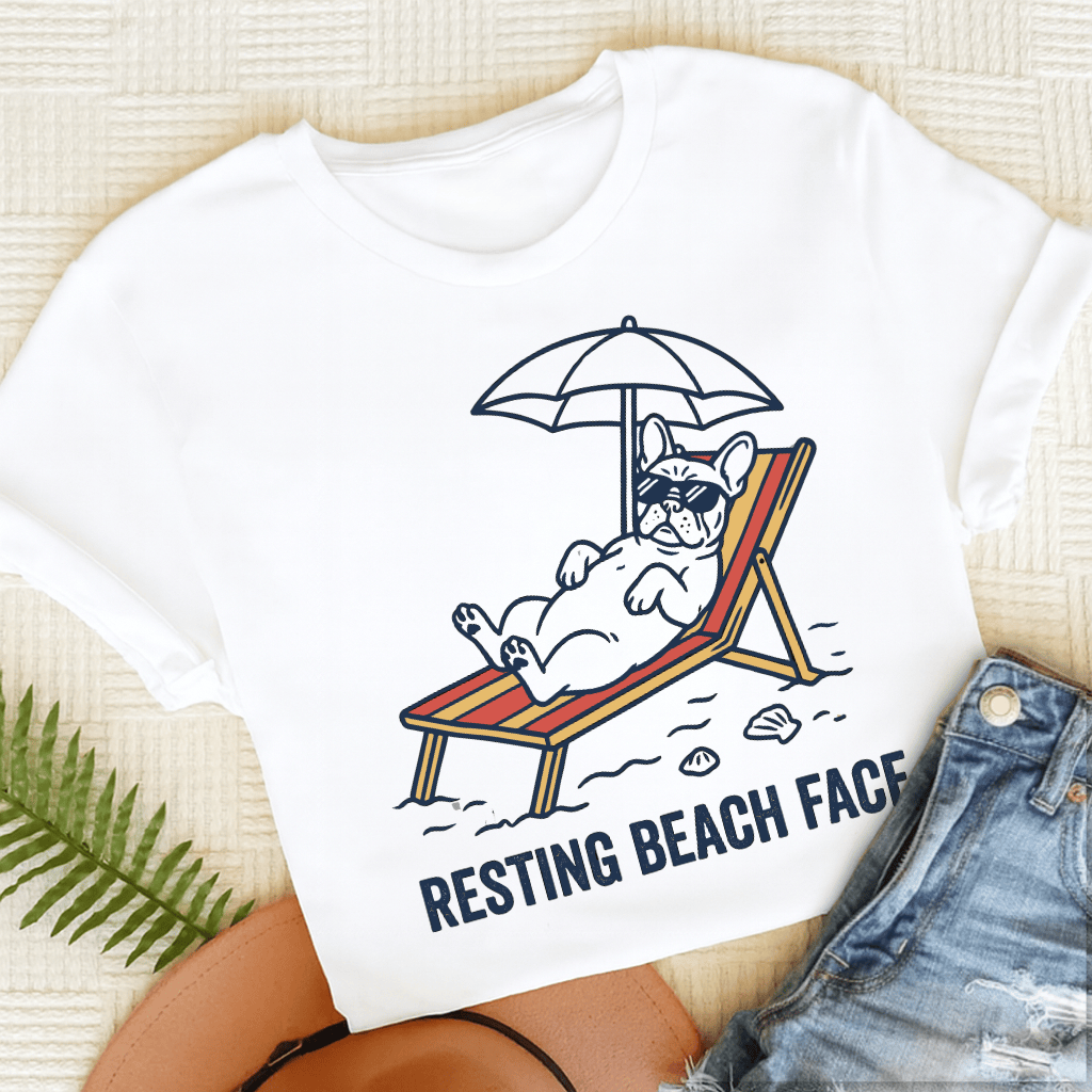 Personalized Frenchie Resting Beach Unisex TShirt White