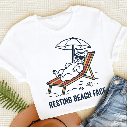Personalized Frenchie Resting Beach Unisex TShirt White