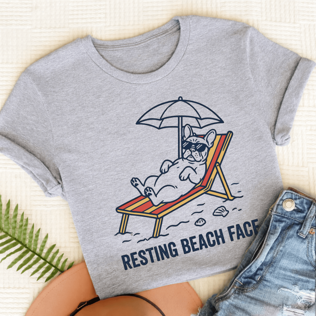 Personalized Frenchie Resting Beach Unisex TShirt Sport Grey