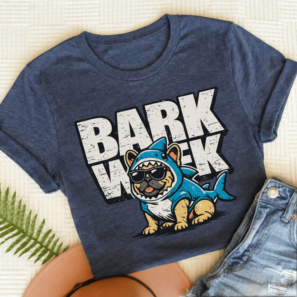 Personalized Frenchie Shark Week Unisex TShirt Heather Navy