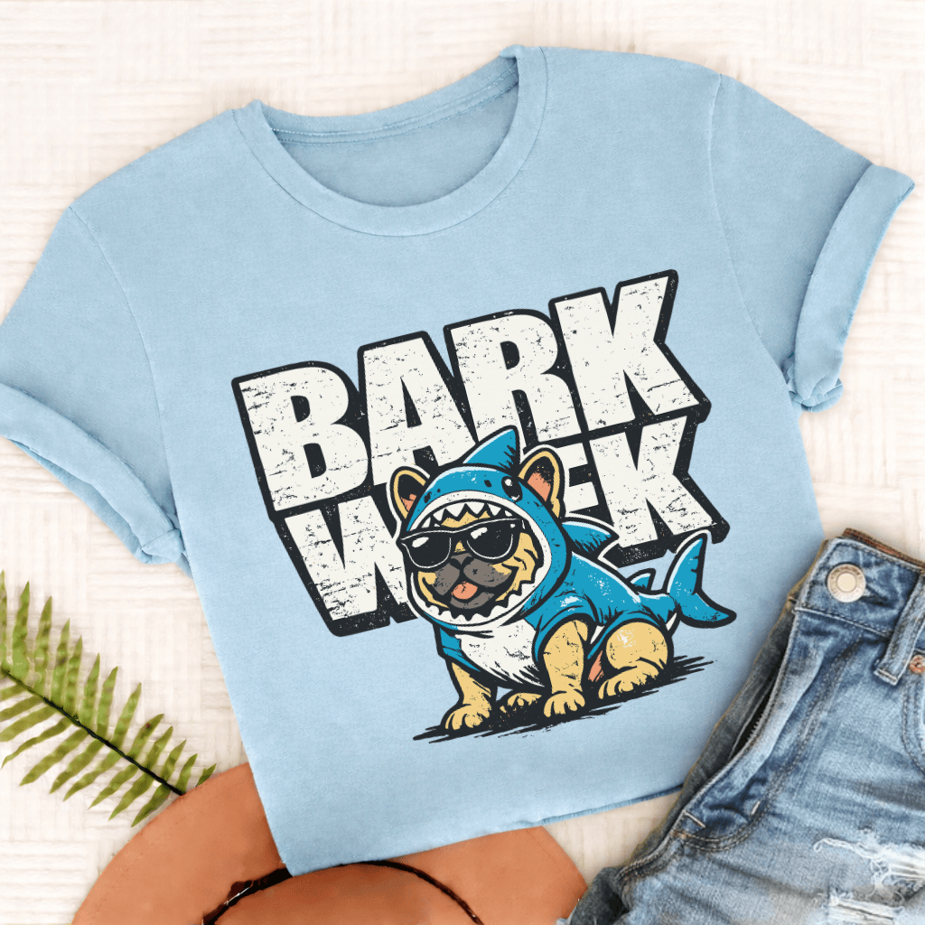 Personalized Frenchie Shark Week Unisex TShirt Comfort Colors Chambray