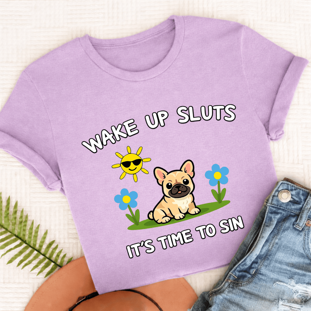 Personalized Frenchie Wake Up Funny Unisex TShirt Comfort Colors Orchid