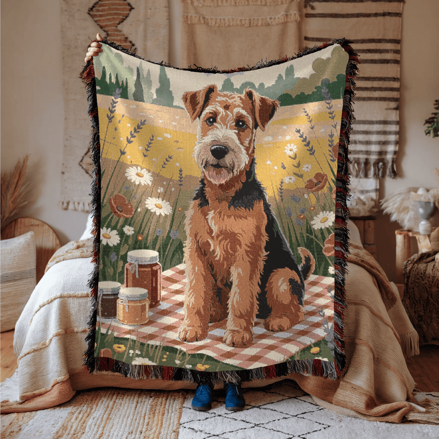 Printify Home Decor Picnic Blanket Airedale Terrier Dog, Pet Summer Throw Housewarming, Fun Home Accent