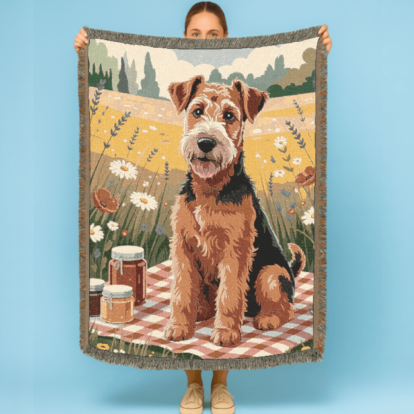 Printify Home Decor Picnic Blanket Airedale Terrier Dog, Pet Summer Throw Housewarming, Fun Home Accent