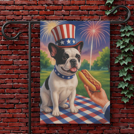 Printify Garden Flag 12'' × 18'' Piebald French Bulldog 4th July Garden Flag