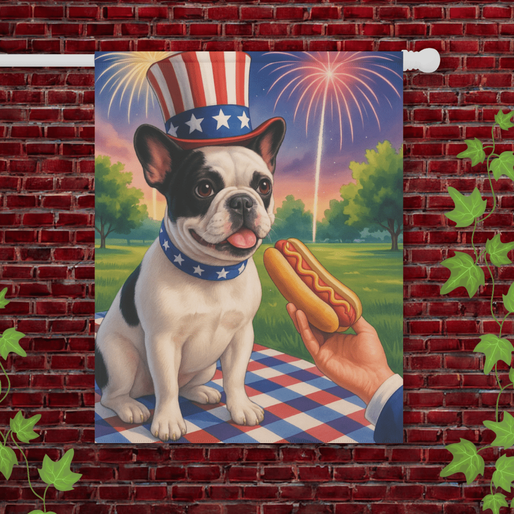 Printify Garden Flag 24.5'' × 32'' Piebald French Bulldog 4th July Garden Flag