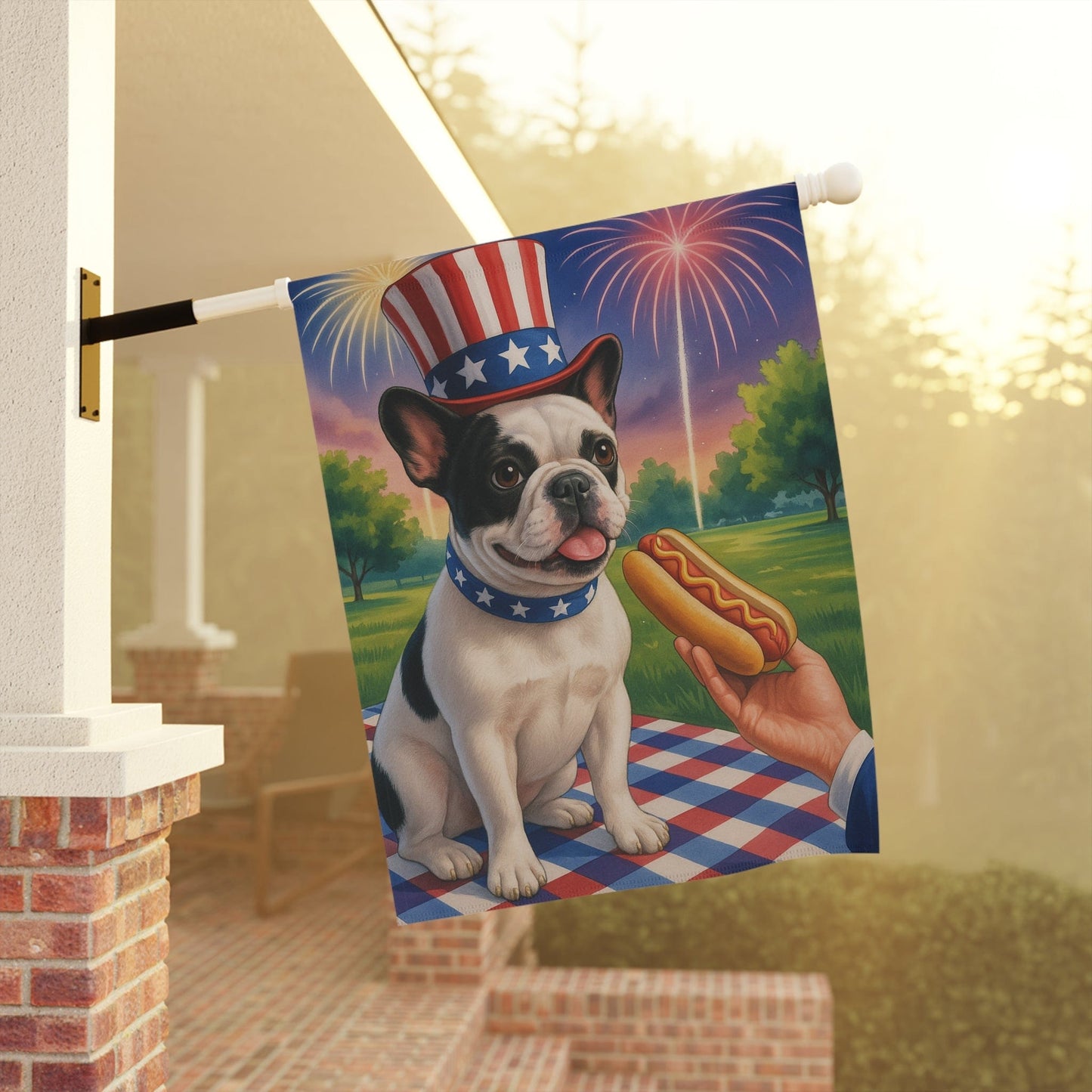 Printify Garden Flag Piebald French Bulldog 4th July Garden Flag