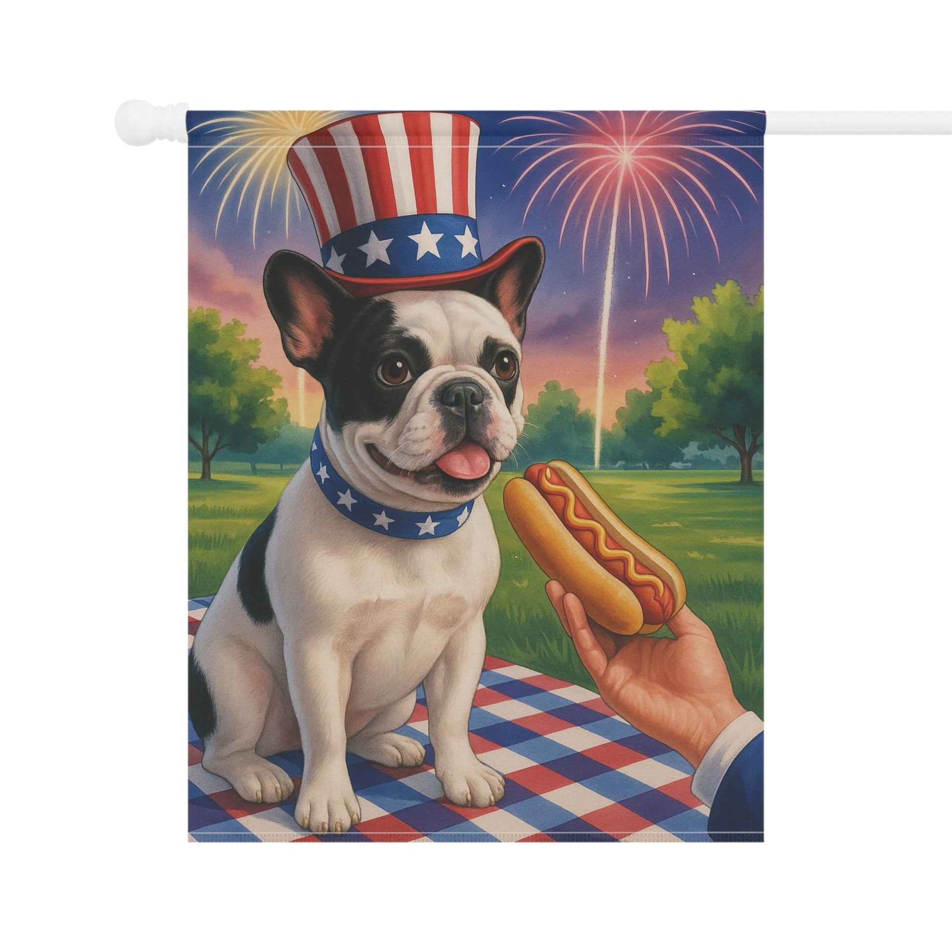 Printify Garden Flag Piebald French Bulldog 4th July Garden Flag