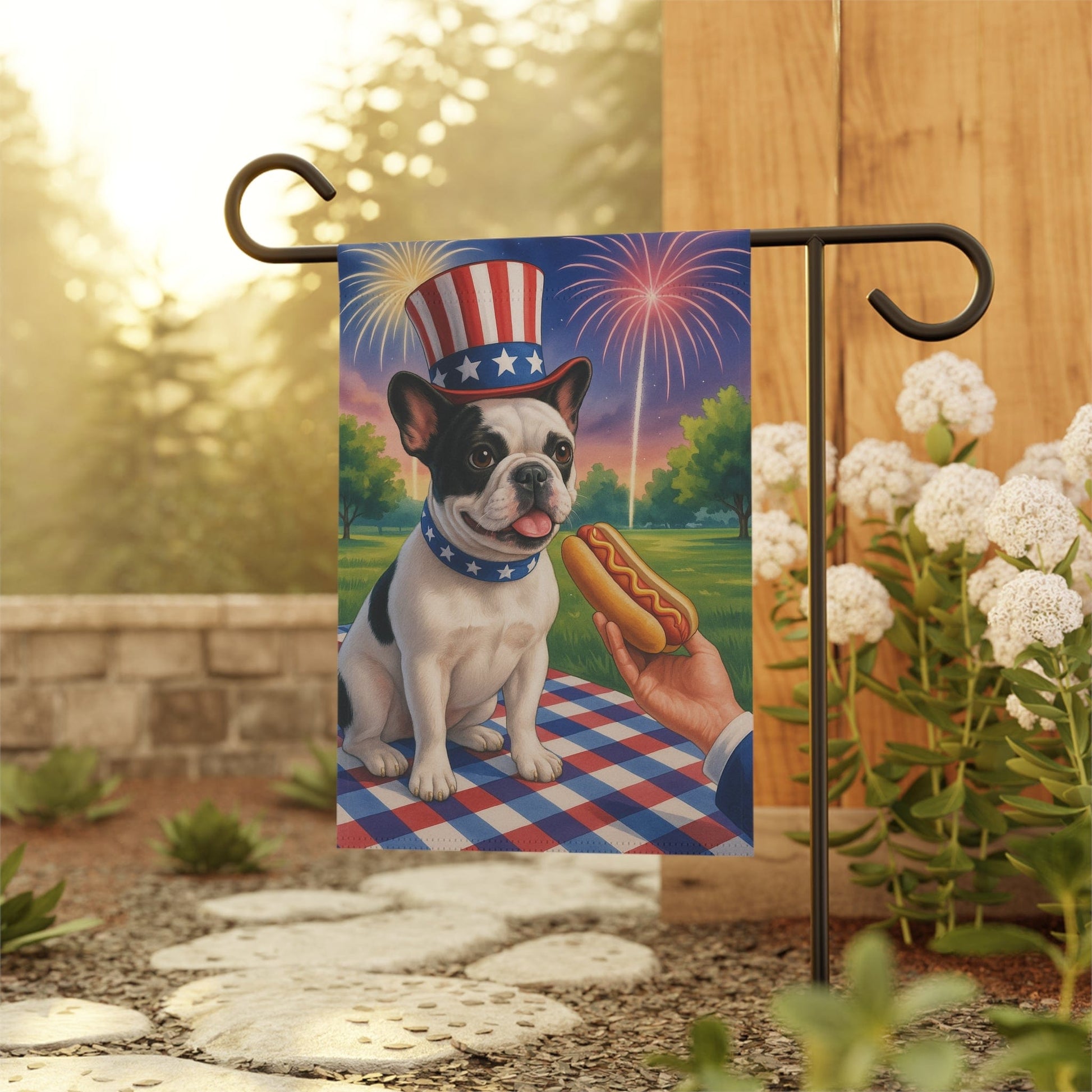 Printify Garden Flag Piebald French Bulldog 4th July Garden Flag