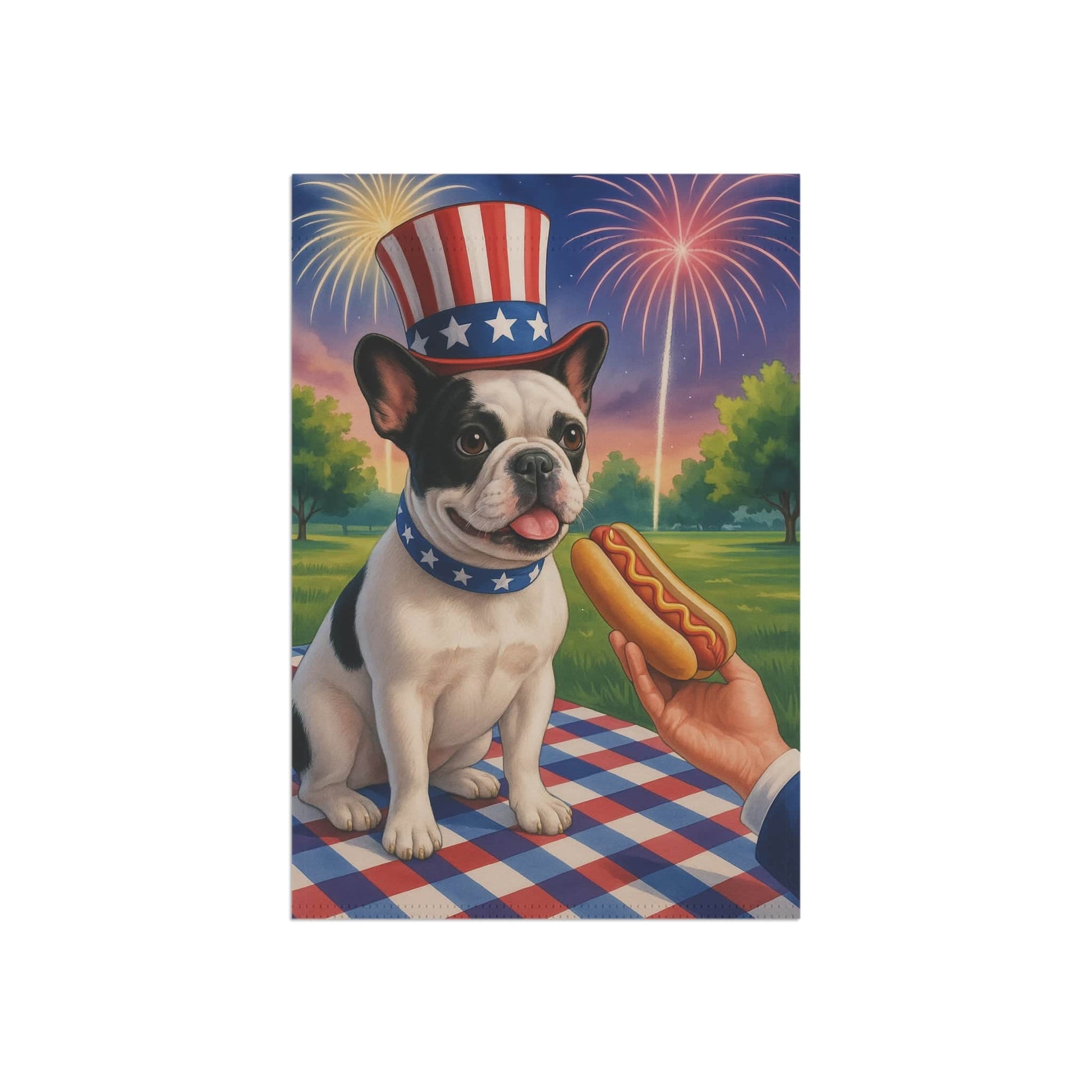Printify Garden Flag Piebald French Bulldog 4th July Garden Flag