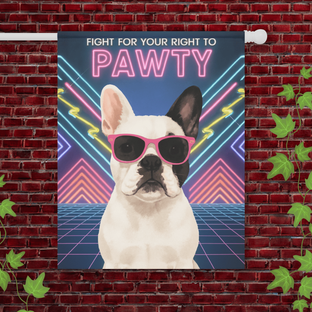 Printify Garden Flag 24.5'' × 32'' Piebald French Bulldog 80s Party Garden Flag