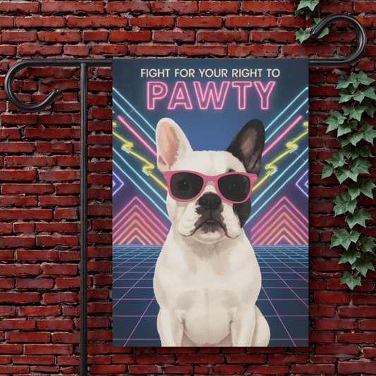 Printify Garden Flag 12'' × 18'' Piebald French Bulldog 80s Party Garden Flag