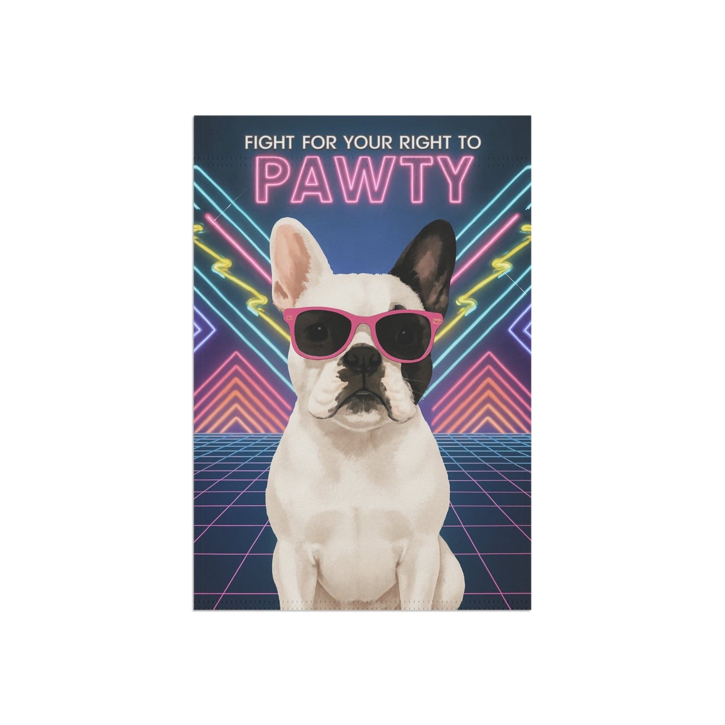 Printify Garden Flag Piebald French Bulldog 80s Party Garden Flag