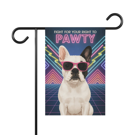 Printify Garden Flag Piebald French Bulldog 80s Party Garden Flag