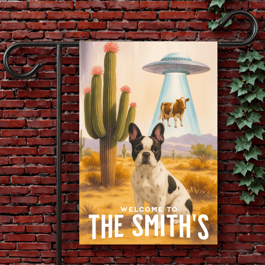 Printify Garden Flag 12'' × 18'' Piebald French Bulldog Aliens Garden Flag