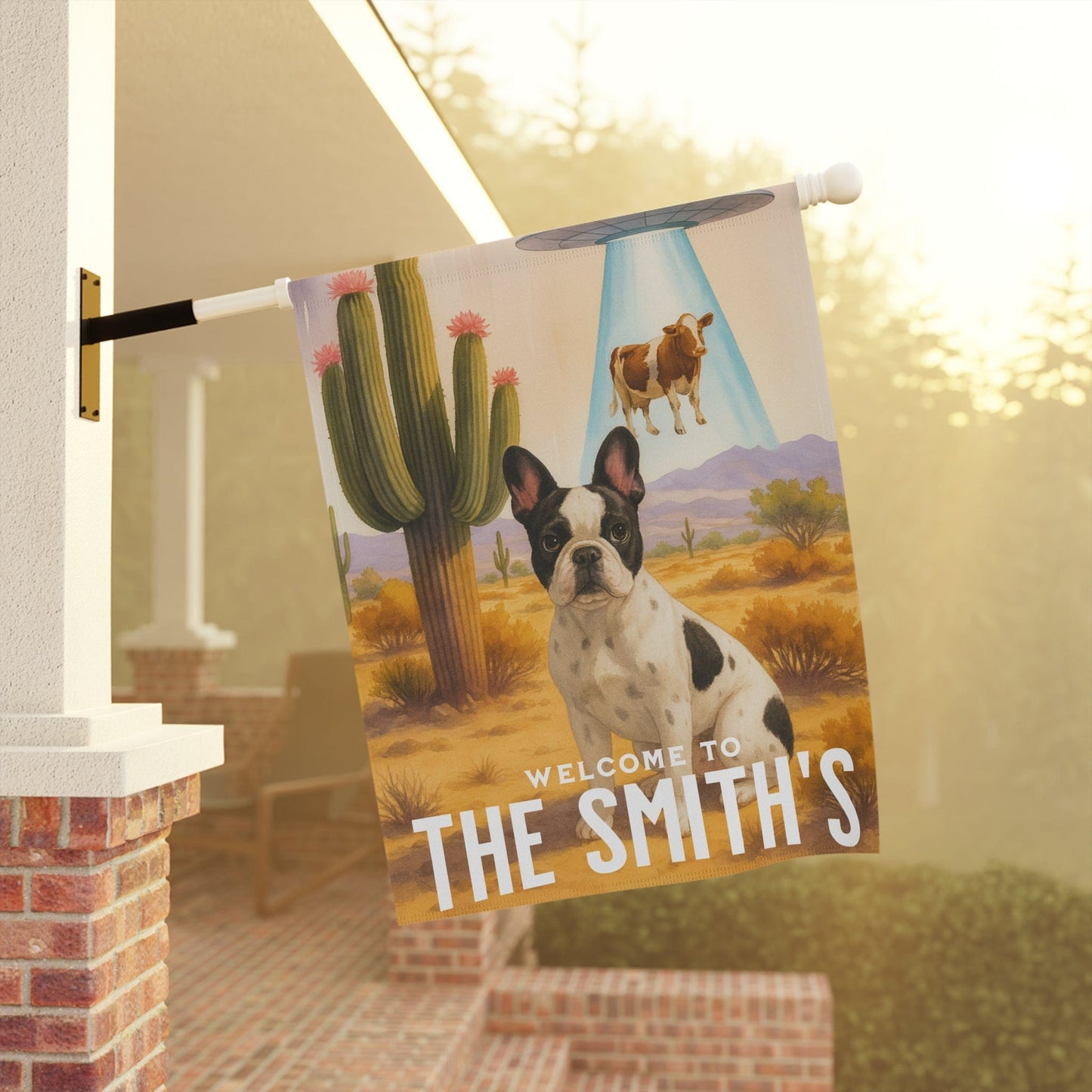 Printify Garden Flag Piebald French Bulldog Aliens Garden Flag