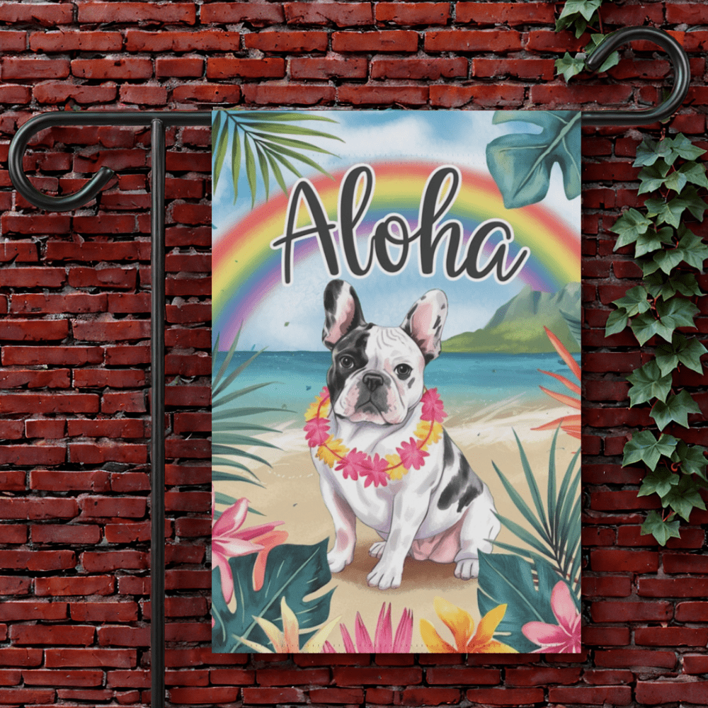 Printify Garden Flag 12'' × 18'' Piebald French Bulldog Aloha Garden Flag