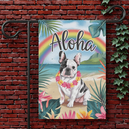 Printify Garden Flag 12'' × 18'' Piebald French Bulldog Aloha Garden Flag