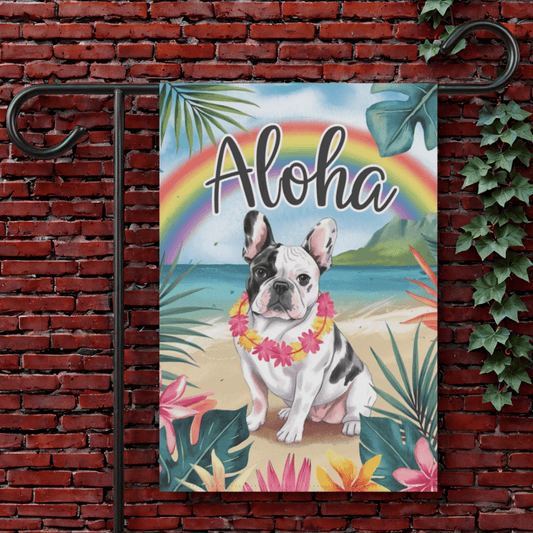 Printify Garden Flag 12'' × 18'' Piebald French Bulldog Aloha Garden Flag