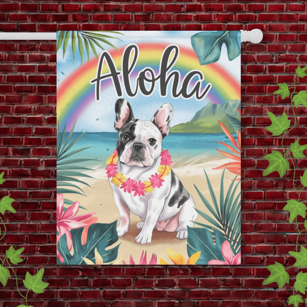 Printify Garden Flag 24.5'' × 32'' Piebald French Bulldog Aloha Garden Flag