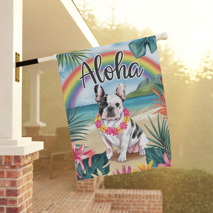 Printify Garden Flag Piebald French Bulldog Aloha Garden Flag