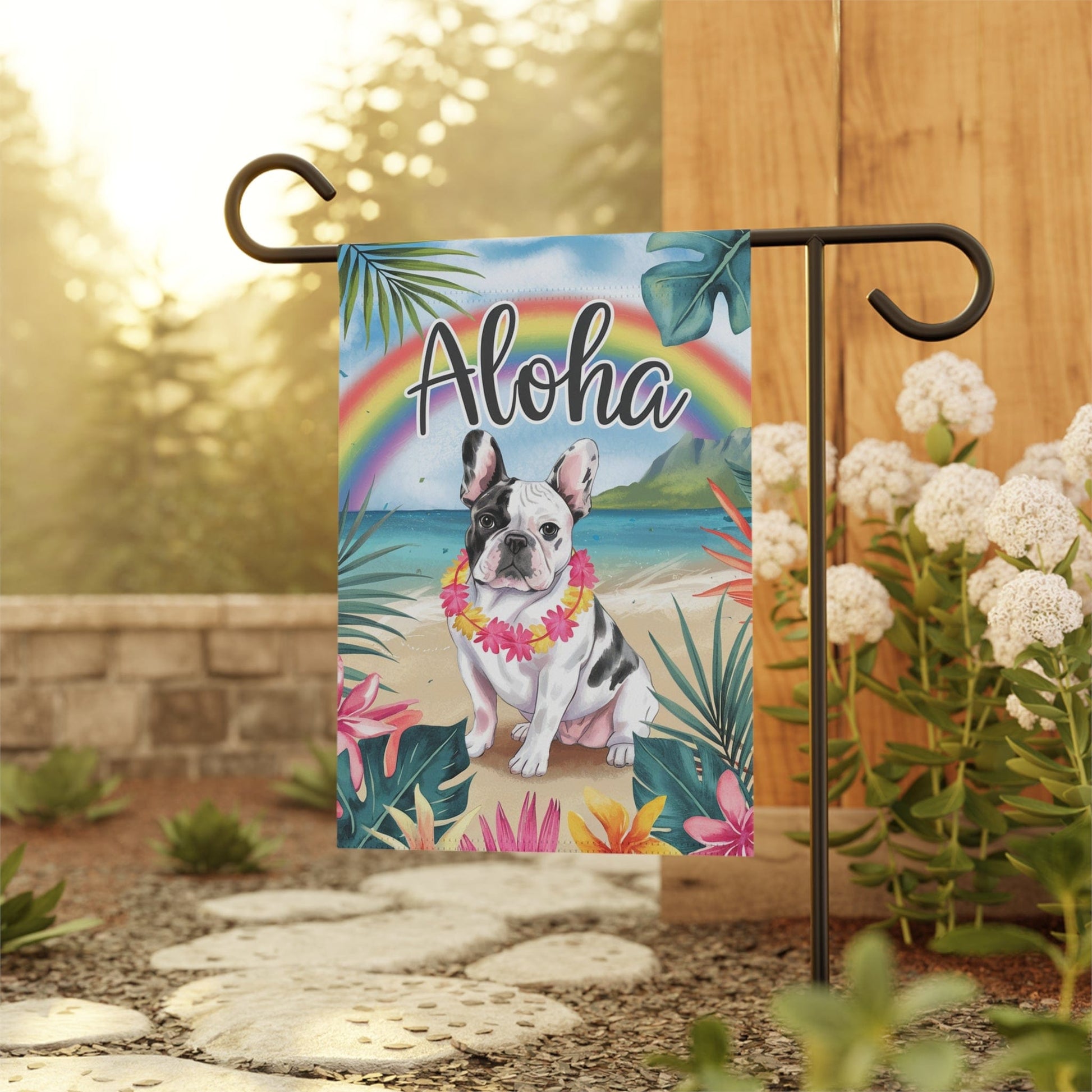 Printify Garden Flag Piebald French Bulldog Aloha Garden Flag