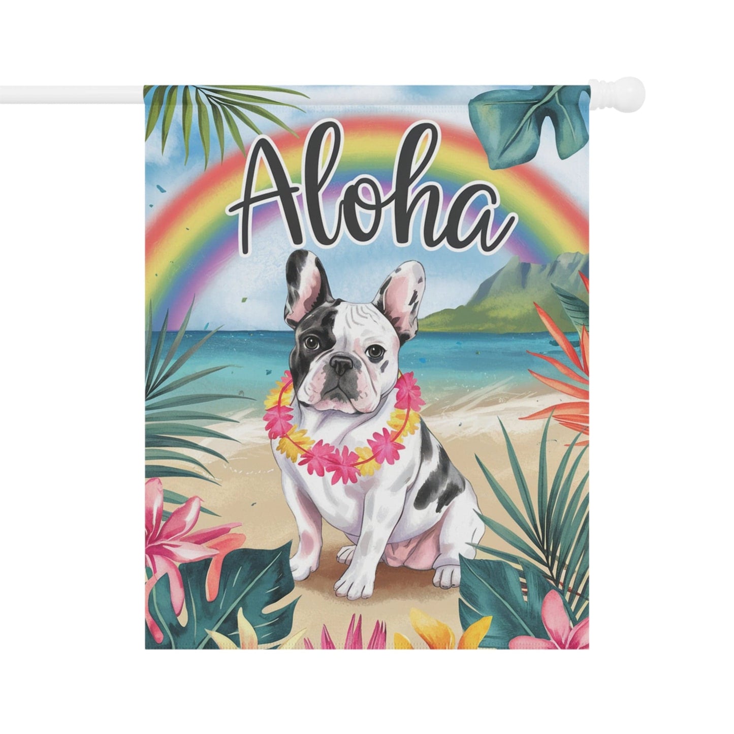 Printify Garden Flag Piebald French Bulldog Aloha Garden Flag