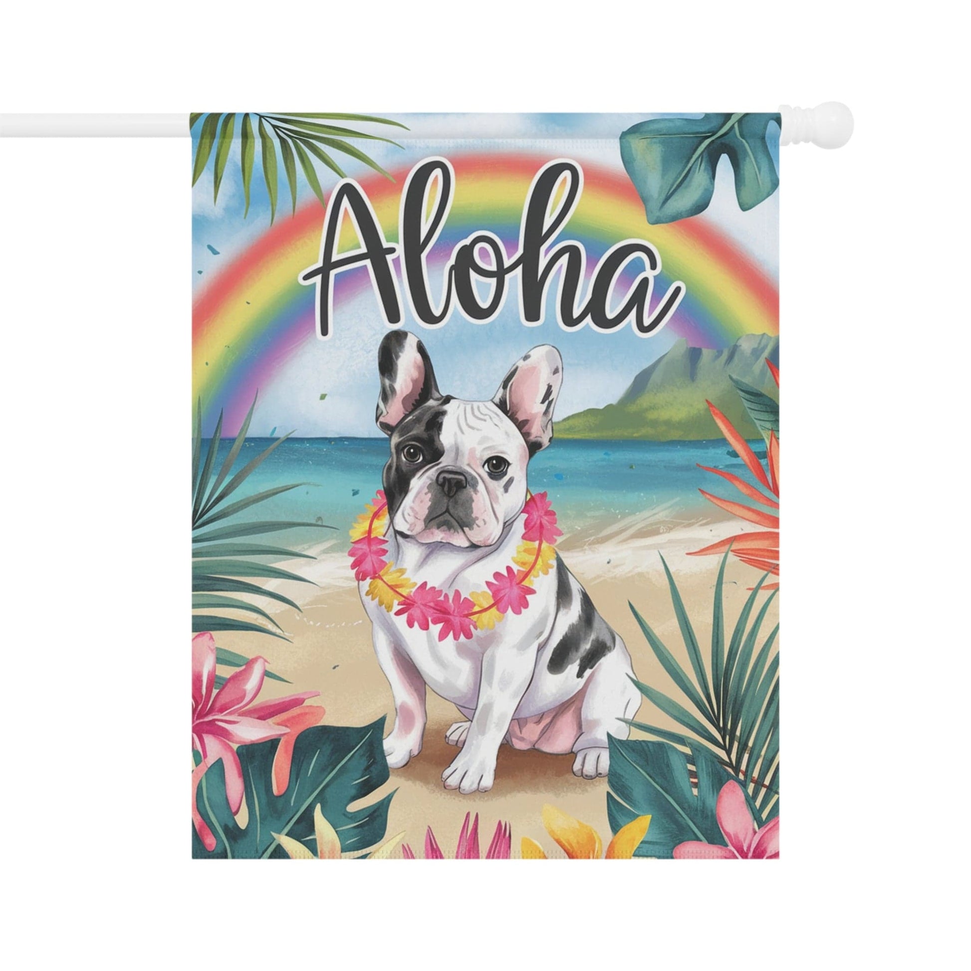 Printify Garden Flag Piebald French Bulldog Aloha Garden Flag