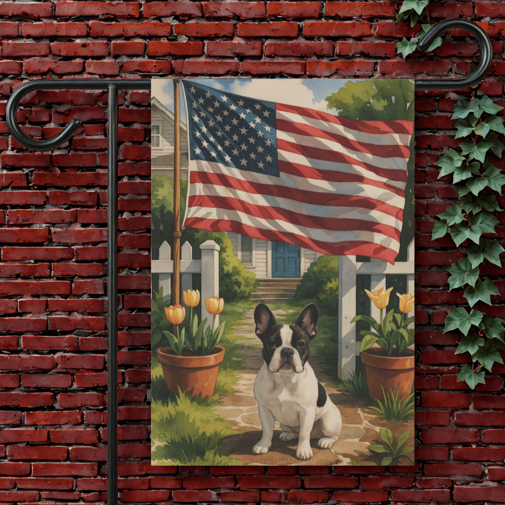 Printify Garden Flag 12'' × 18'' Piebald French Bulldog America Garden Flag