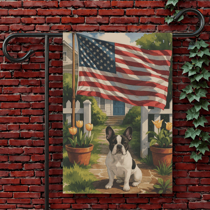 Printify Garden Flag 12'' × 18'' Piebald French Bulldog America Garden Flag