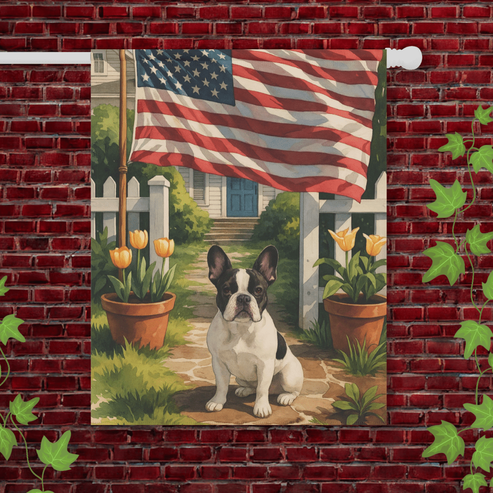 Printify Garden Flag 24.5'' × 32'' Piebald French Bulldog America Garden Flag