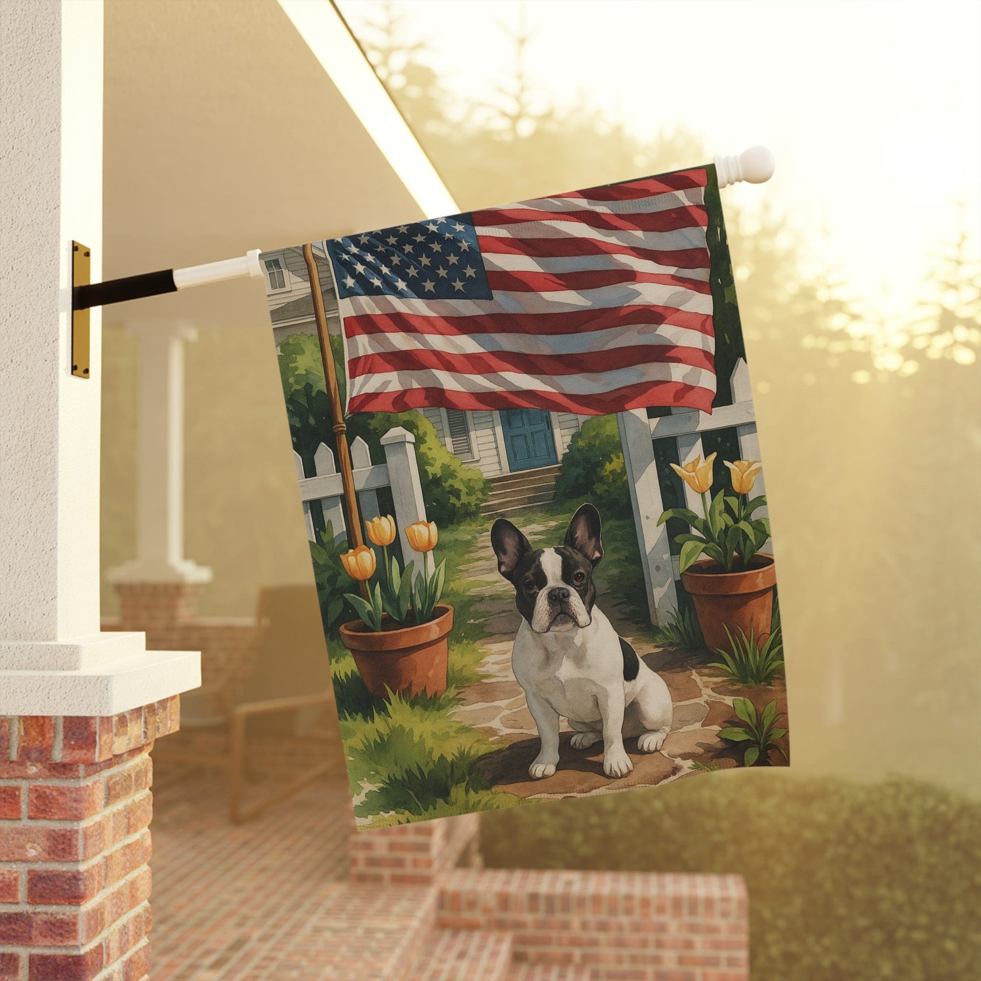 Printify Garden Flag Piebald French Bulldog America Garden Flag