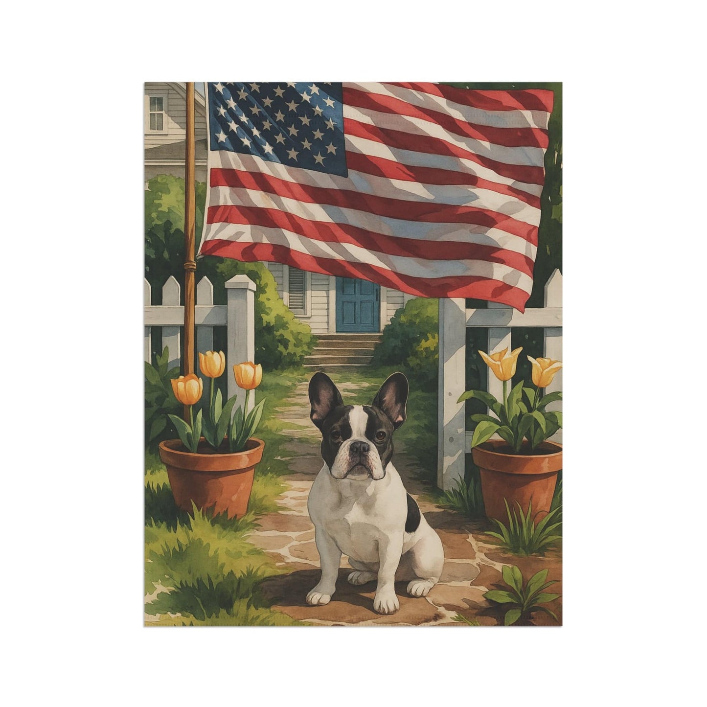 Printify Garden Flag Piebald French Bulldog America Garden Flag