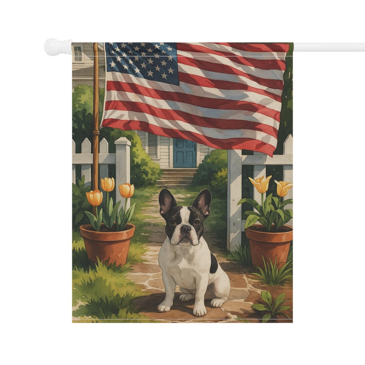 Printify Garden Flag Piebald French Bulldog America Garden Flag