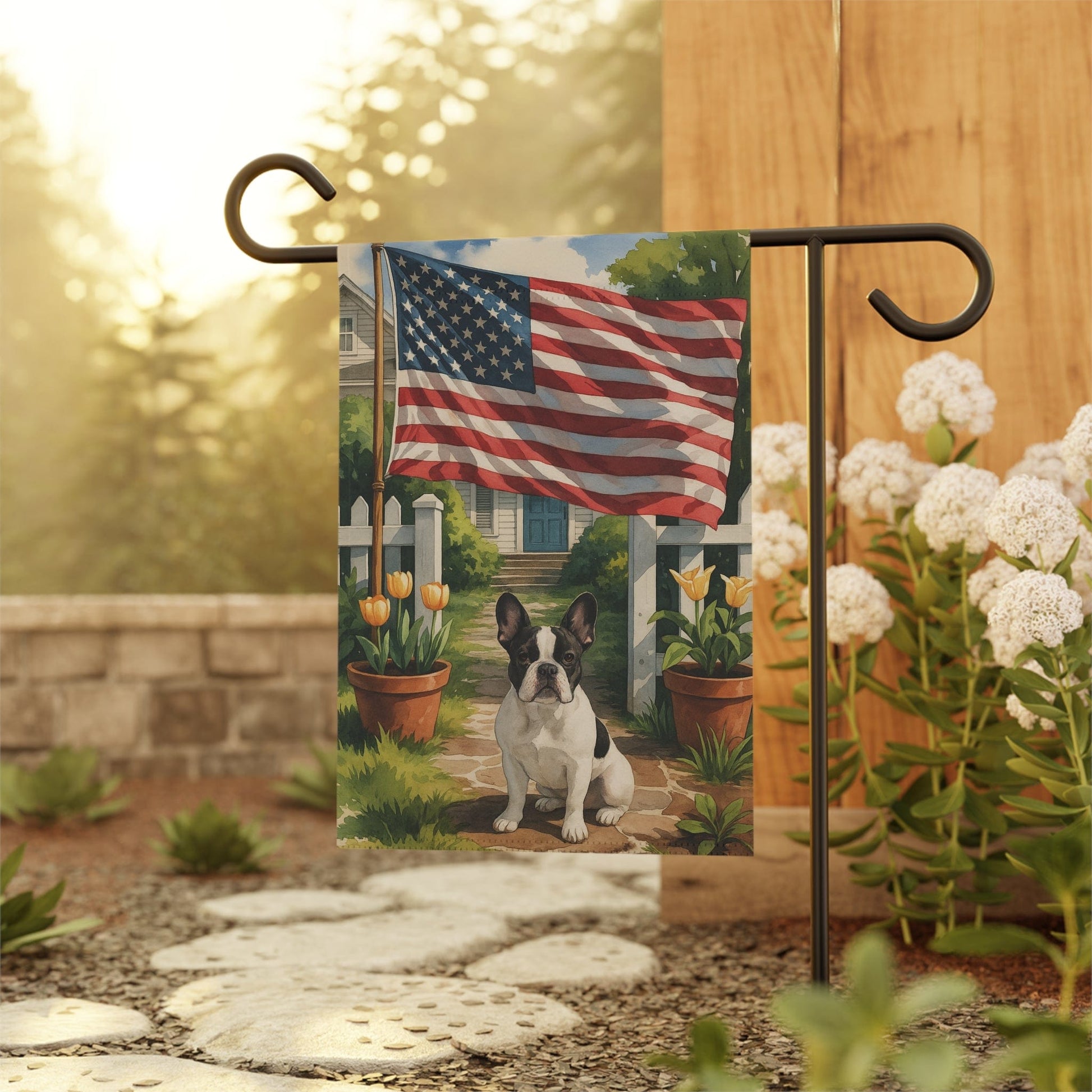 Printify Garden Flag Piebald French Bulldog America Garden Flag