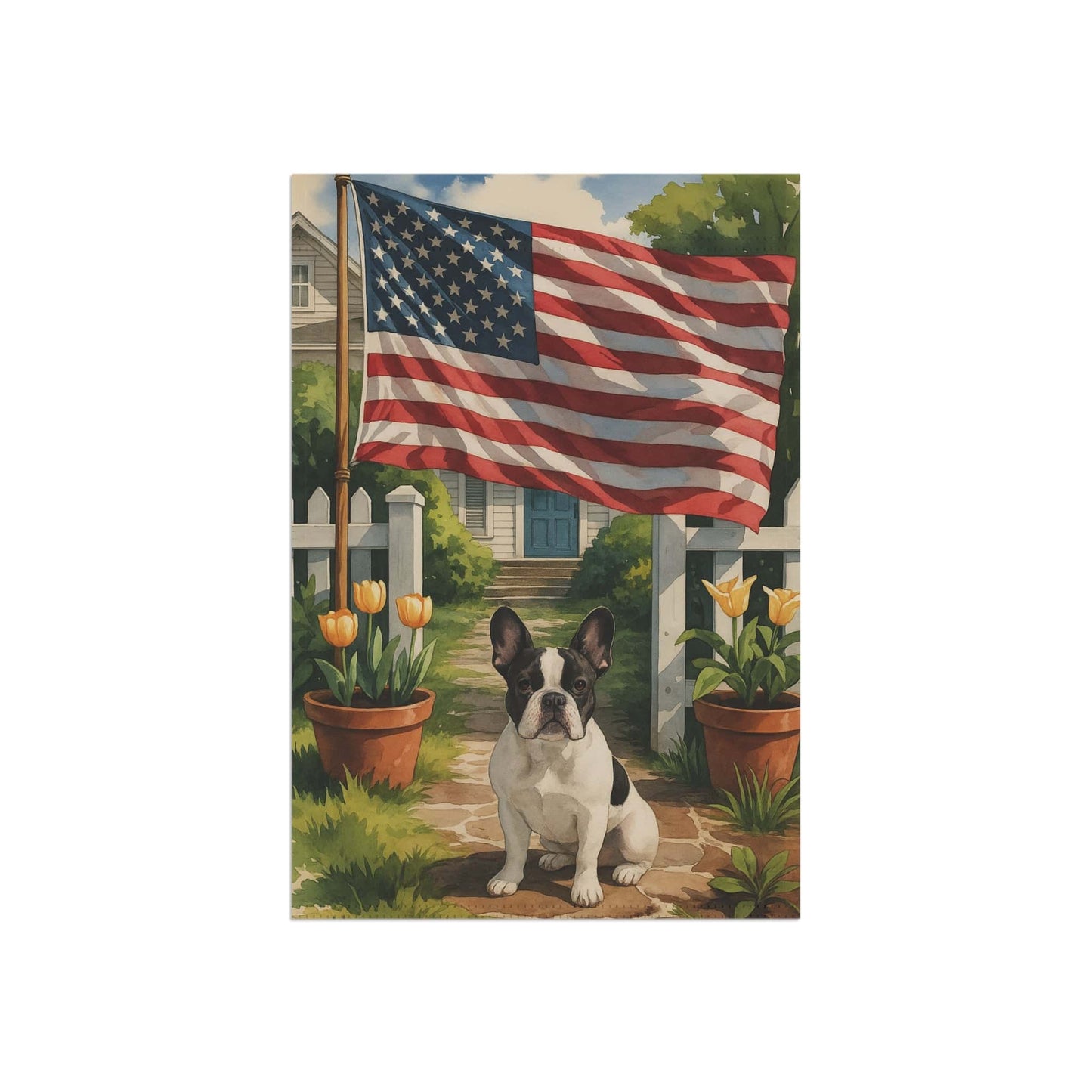 Printify Garden Flag Piebald French Bulldog America Garden Flag