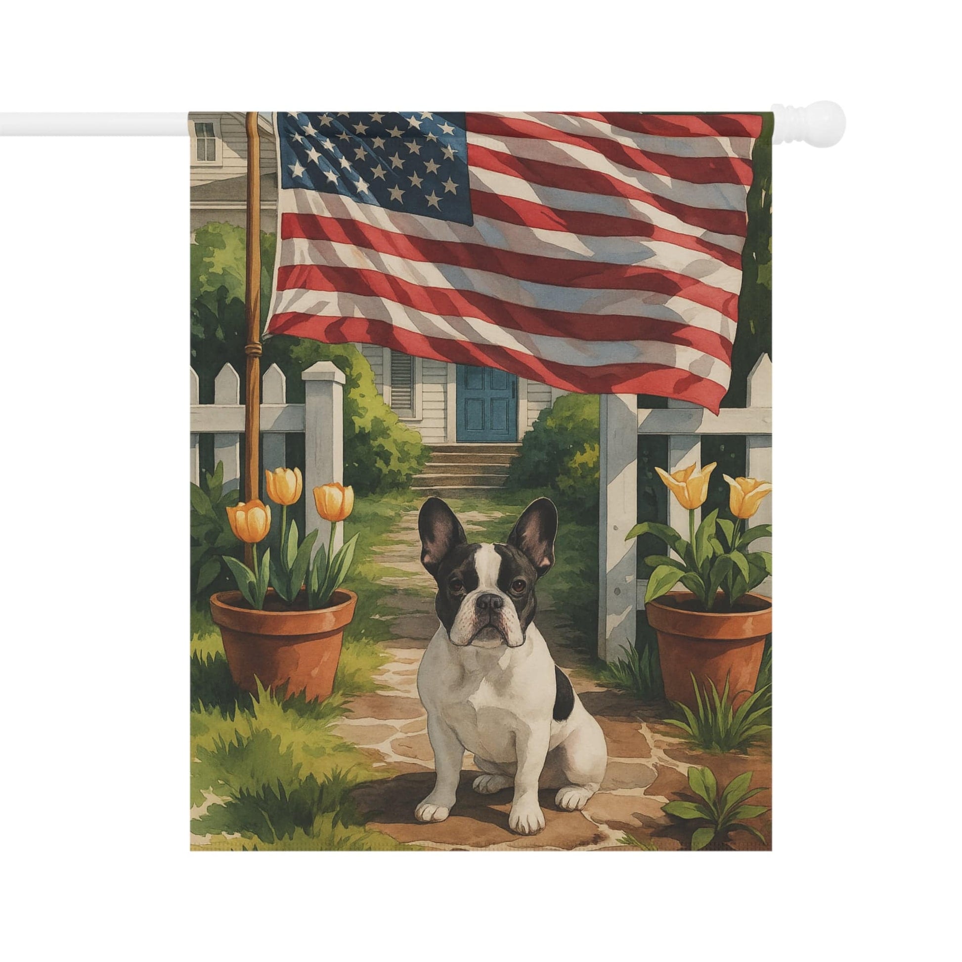 Printify Garden Flag Piebald French Bulldog America Garden Flag