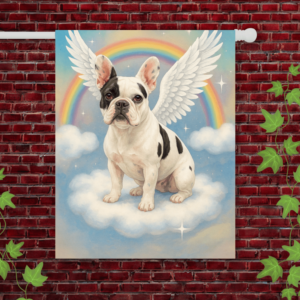 Printify Garden Flag 24.5'' × 32'' Piebald French Bulldog Angel Garden Flag