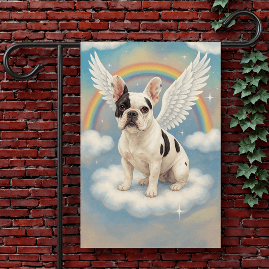 Printify Garden Flag 12'' × 18'' Piebald French Bulldog Angel Garden Flag