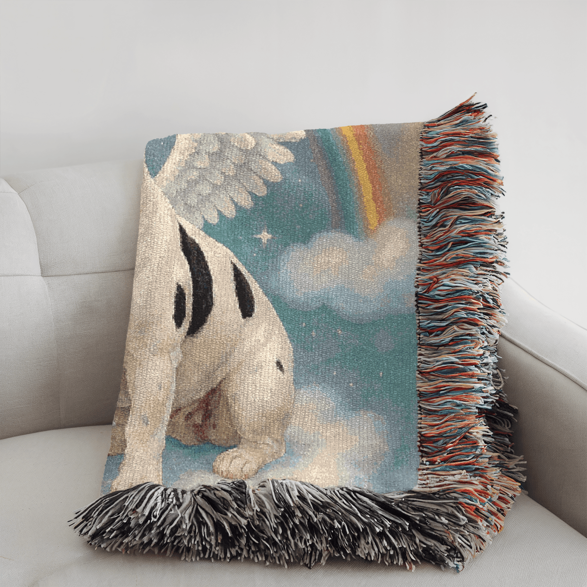 Printify Blanket Piebald French Bulldog Angel Woven Blanket