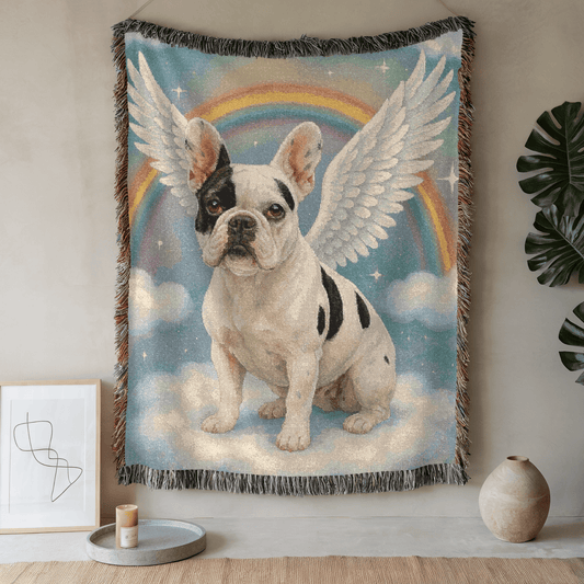Printify Blanket 52'' × 37'' Piebald French Bulldog Angel Woven Blanket