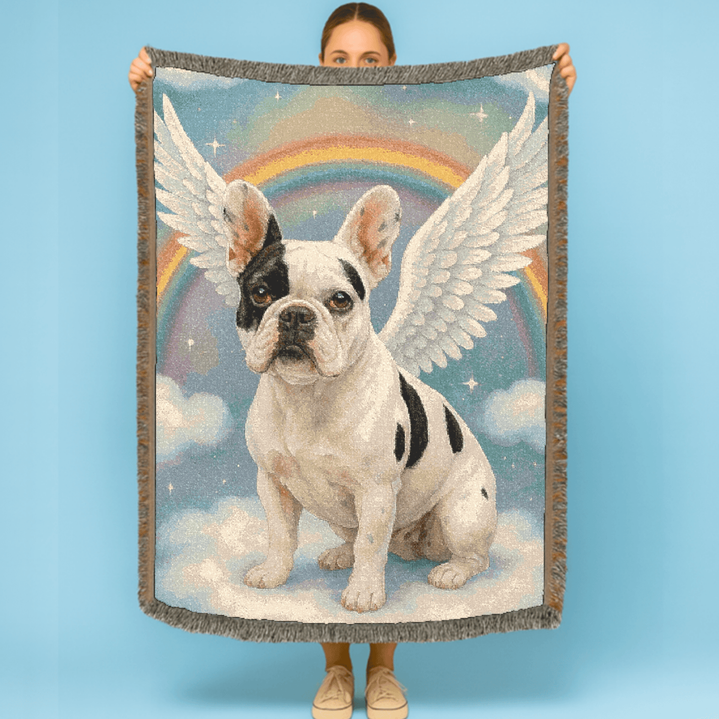 Printify Blanket Piebald French Bulldog Angel Woven Blanket