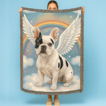 Printify Blanket Piebald French Bulldog Angel Woven Blanket