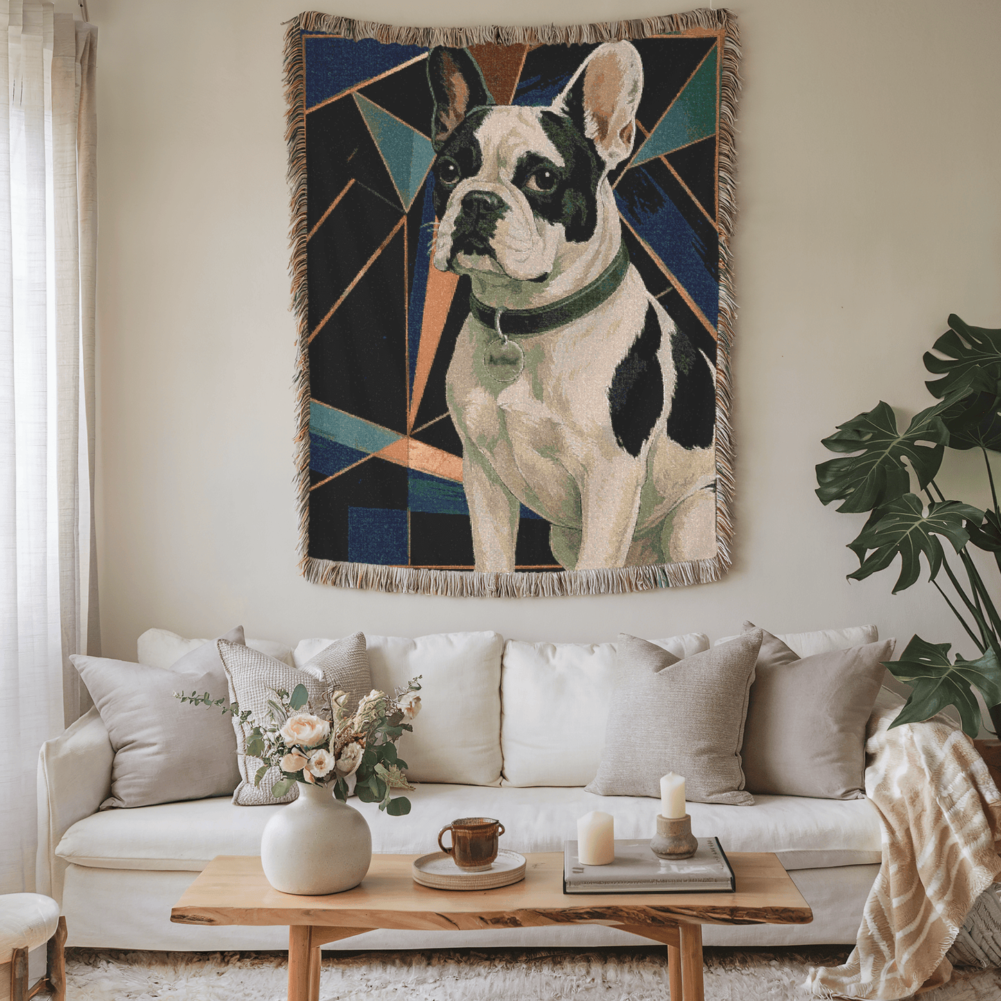 Printify Blanket Piebald French Bulldog Art Deco Woven Blanket