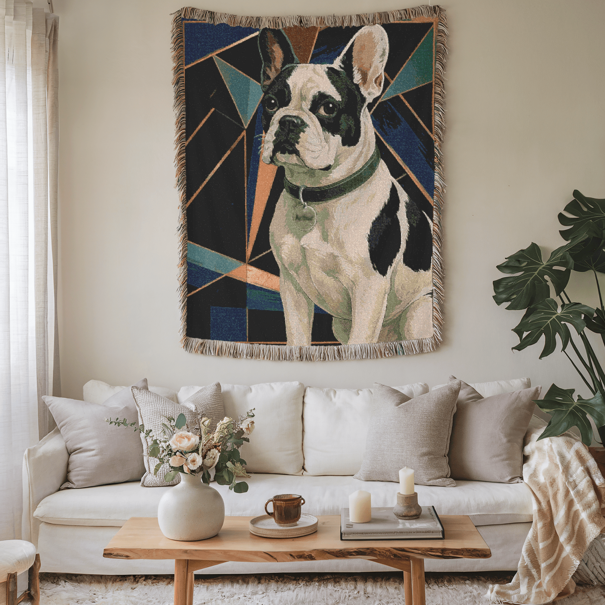 Printify Blanket Piebald French Bulldog Art Deco Woven Blanket