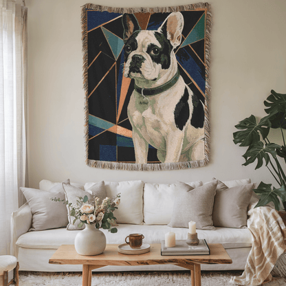 Printify Blanket Piebald French Bulldog Art Deco Woven Blanket