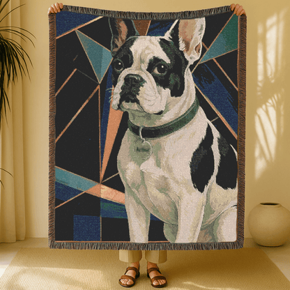 Printify Blanket Piebald French Bulldog Art Deco Woven Blanket