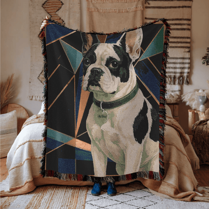Printify Blanket Piebald French Bulldog Art Deco Woven Blanket